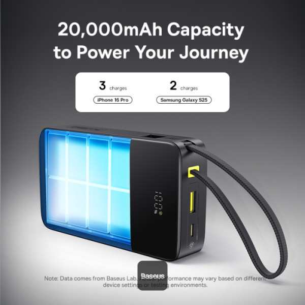 پاوربانک 22.5 وات بیسوس مدل ENERFILL PPBD2P-2020 ظرفیت 20000 میلی آمپر ساعت به همراه کابل USB-C