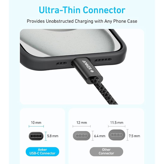 کابل تبدیل USB-C به USB-C انکر مدل Zolo A8060 طول 1.8 متر با توان 240 وات