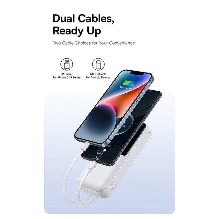 پاوربانک 22 وات بیسوس مدل LIPOW Dual ظرفیت 20000 میلی آمپرساعت به همراه کابل USB-C و لایتنینگ