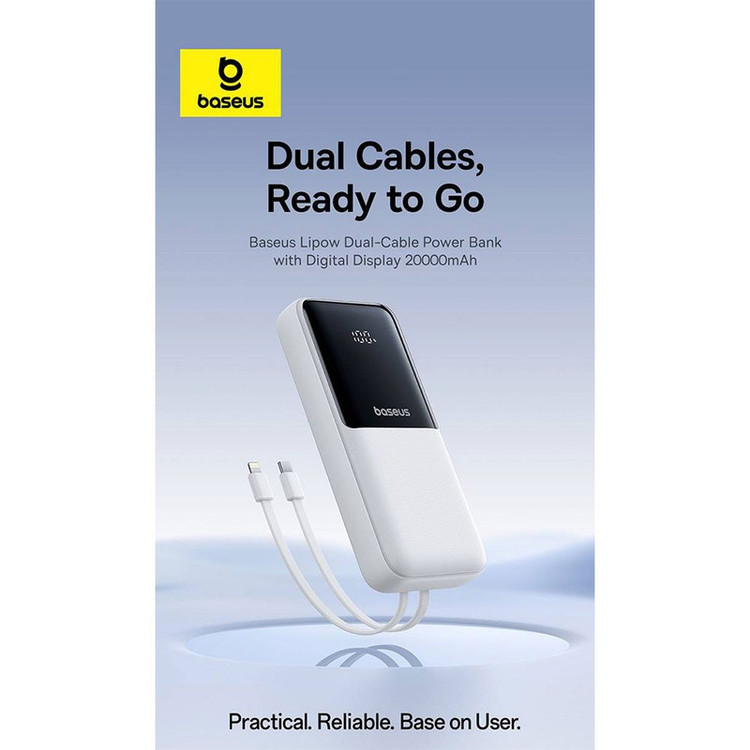 پاوربانک 22 وات بیسوس مدل LIPOW Dual ظرفیت 20000 میلی آمپرساعت به همراه کابل USB-C و لایتنینگ