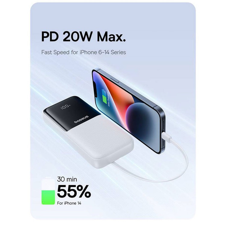 پاوربانک 22 وات بیسوس مدل LIPOW Dual ظرفیت 20000 میلی آمپرساعت به همراه کابل USB-C و لایتنینگ