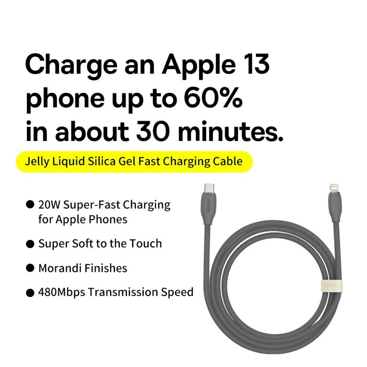 کابل تبدیل لایتنینگ به USB-C باسئوس مدل Jelly Liquid Silica Gel طول 2 متر