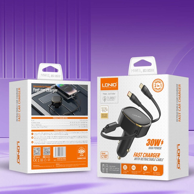 شارژر فندکی 30 وات الدینیو مدل c107