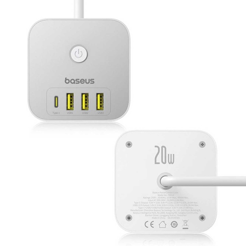 شارژر رومیزی 20 وات 4 پورت بیسوس مدل PowerCombo Cube 20w S321A