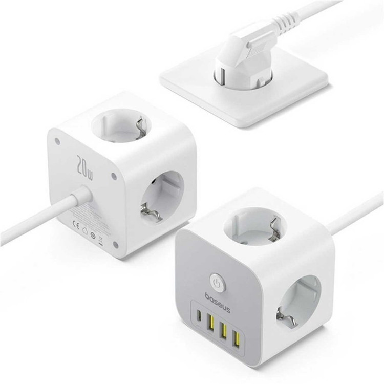 شارژر رومیزی 20 وات 4 پورت بیسوس مدل PowerCombo Cube 20w S321A