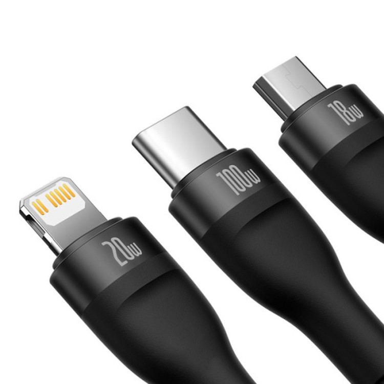 کابل تبدیل USB به USB-C microUSB لایتنینگ باسئوس مدل Flash Series 100W طول 1.2 متر