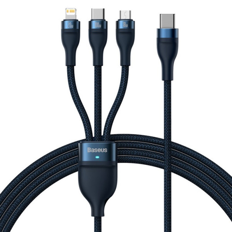 کابل تبدیل USB به USB-C microUSB لایتنینگ باسئوس مدل Flash Series 100W طول 1.2 متر