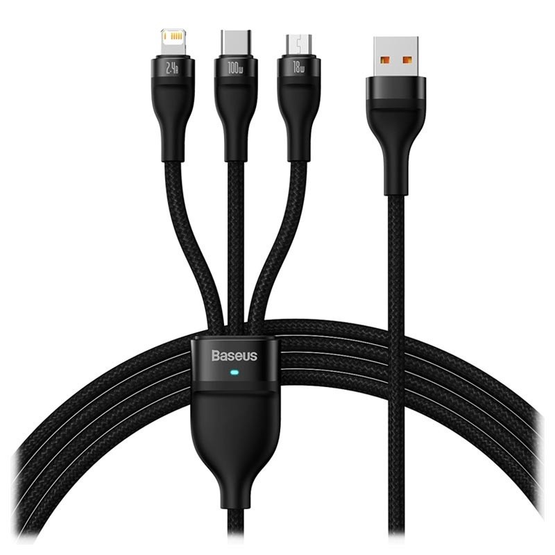 کابل تبدیل USB به USB-C microUSB لایتنینگ باسئوس مدل Flash Series 100W طول 1.2 متر