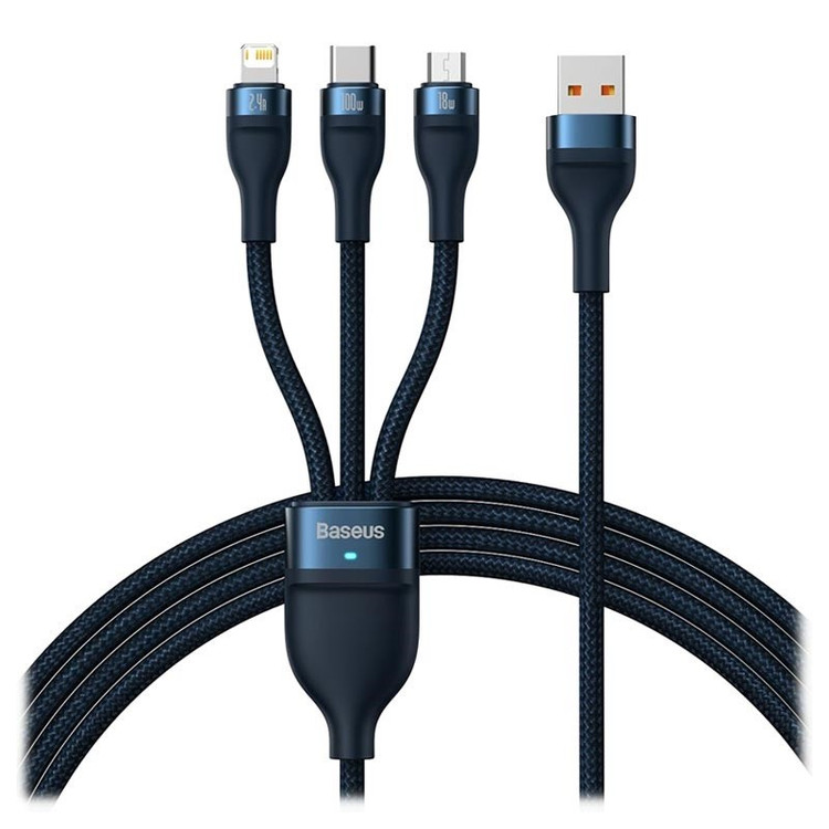 کابل تبدیل USB به USB-C microUSB لایتنینگ باسئوس مدل Flash Series 100W طول 1.2 متر