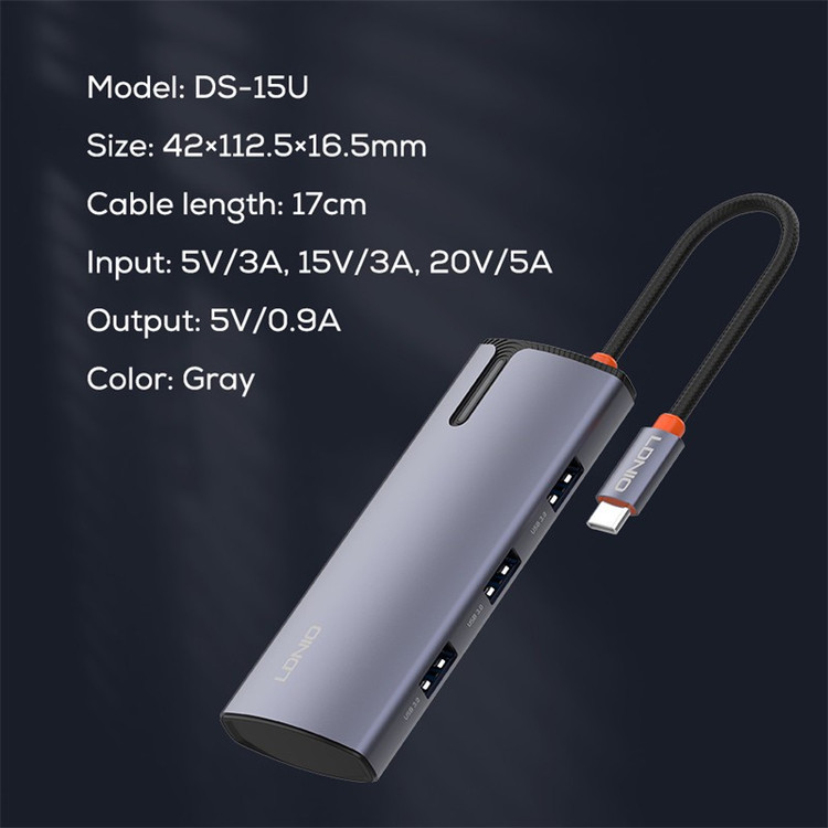 هاب 5 پورت USB-C الدینیو مدل DS-15U