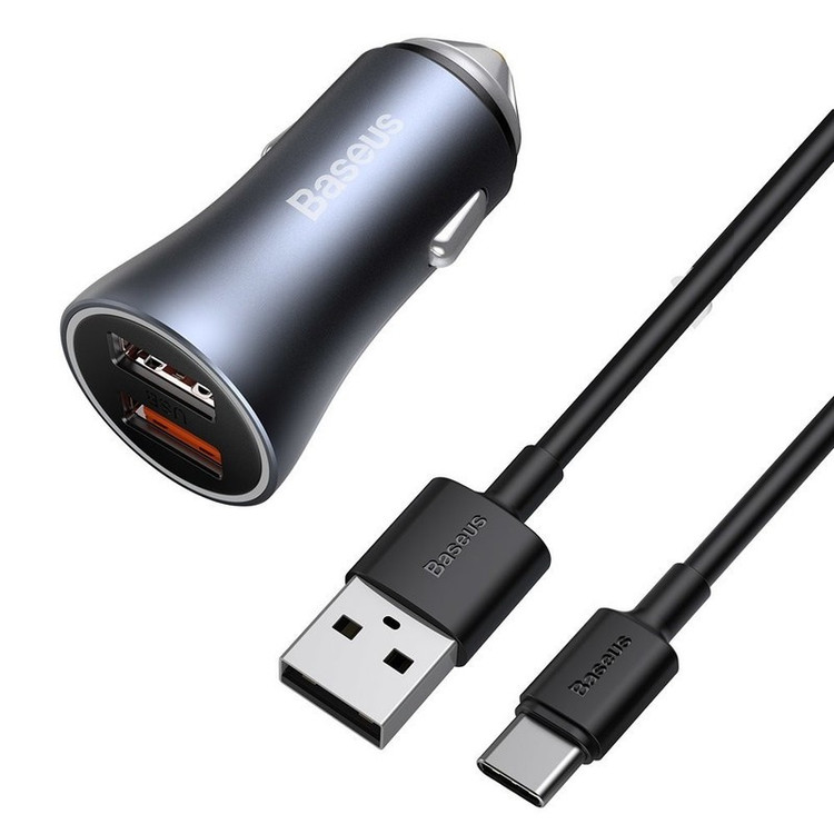 شارژر فندکی باسئوس مدل TZCCJD-40W به همراه کابل تبدیل USB-C