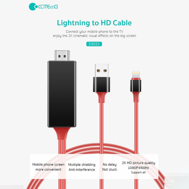 کابل تبدیل HDMI به لایتنینگ USB کوتتسی مدل 33021 طول 2 متر
