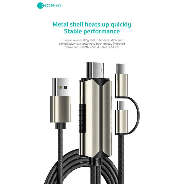 کابل تبدیل HDMI به USB-C MicroUSB کوتتسی مدل 33023 طول 2 متر