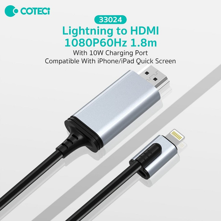 کابل تبدیل لایتنینگ به HDMI کوتسی مدل 33024 طول 1.8 متر