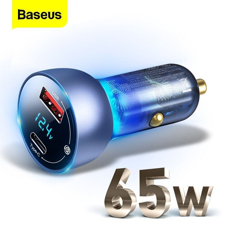 شارژر فندکی 65 وات باسئوس مدل Particular Digital Display QC PPS