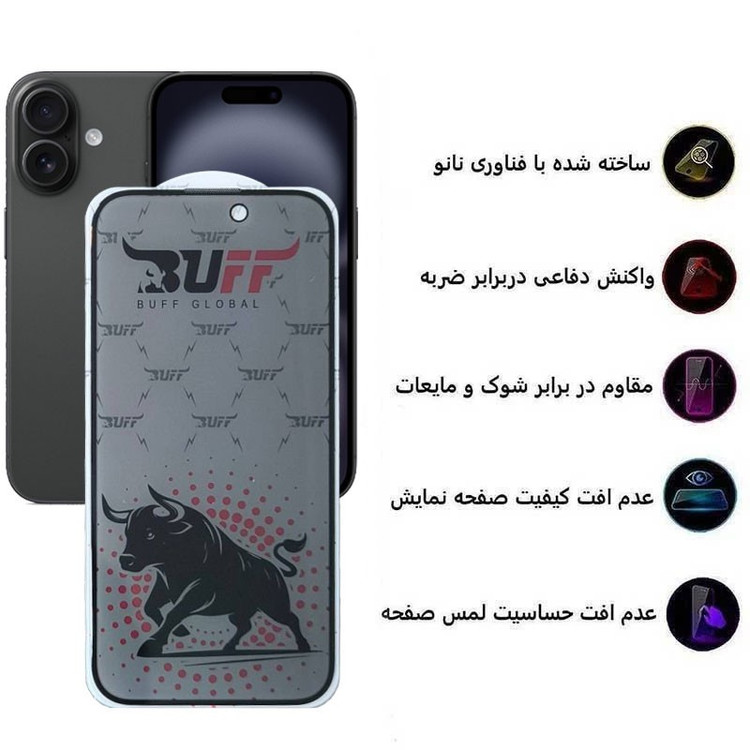 محافظ صفحه نمایش حریم شخصی بوف مدل Fighter Pri Pro-Guarantee مناسب برای گوشی موبایل اپل iPhone 16 15 14 Pro