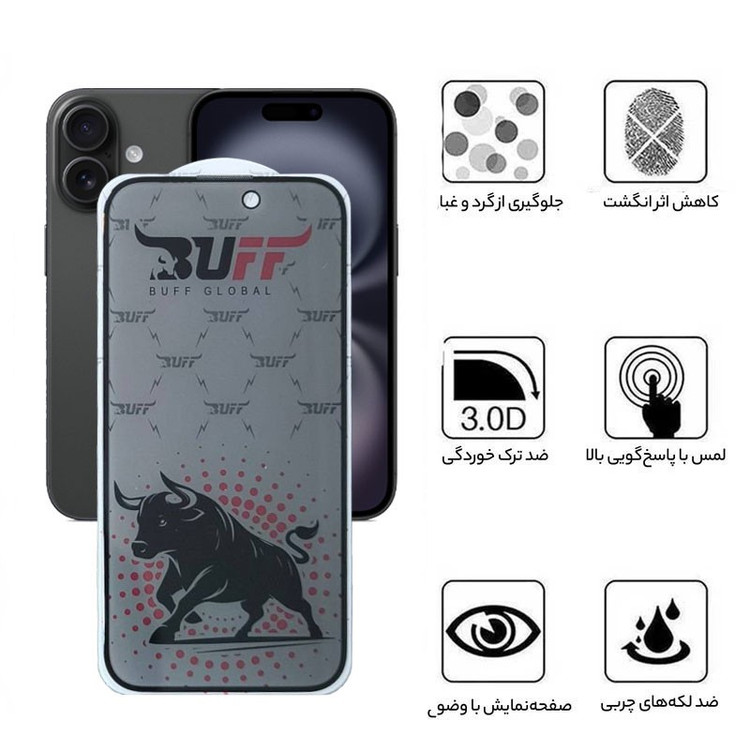 محافظ صفحه نمایش حریم شخصی بوف مدل Fighter Pri Pro-Guarantee مناسب برای گوشی موبایل اپل iPhone 16 15 14 Pro