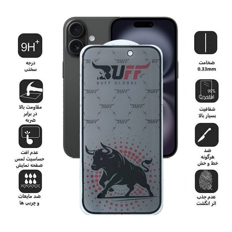 محافظ صفحه نمایش حریم شخصی بوف مدل Fighter Pri Pro-Guarantee مناسب برای گوشی موبایل اپل iPhone 16 15 14 Pro