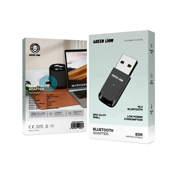 مبدل بلوتوثی گرین لاین مدل Green Lion Zinc Alloy Shell Bluetooth Adapter GNBLTADAPBK