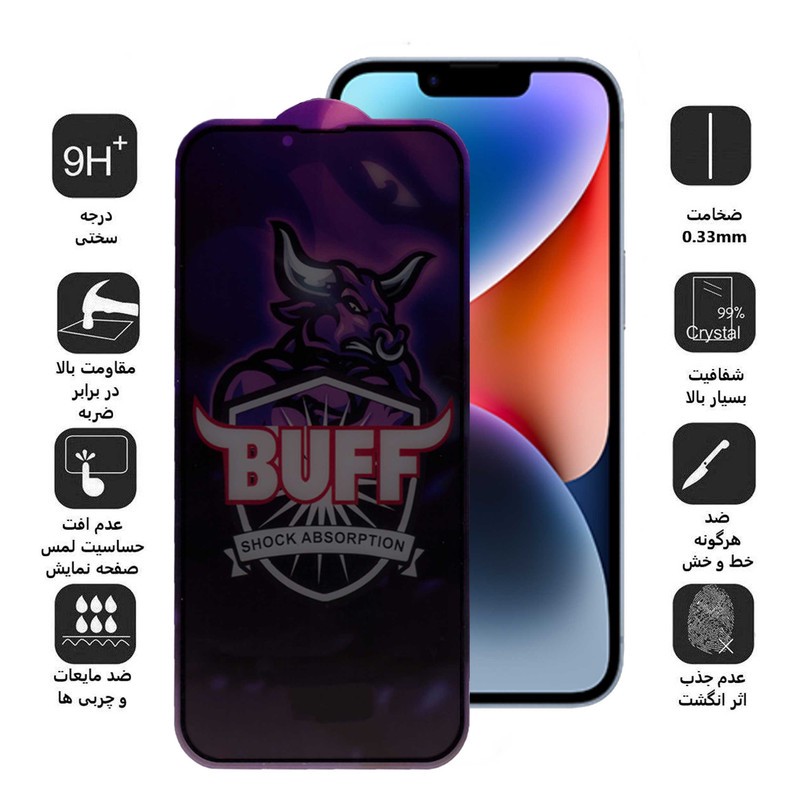 محافظ صفحه نمایش حریم شخصی بوف مدل Privacy Pro Plus مناسب برای گوشی موبایل اپل iPhone 13 13 Pro 14