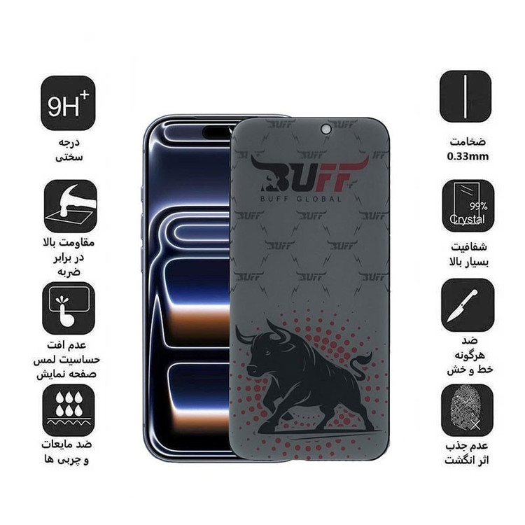 محافظ صفحه نمایش حریم شخصی بوف مدل Fighter Pri Pro مناسب برای گوشی موبایل اپل iPhone 17 Pro 17 16 Pro
