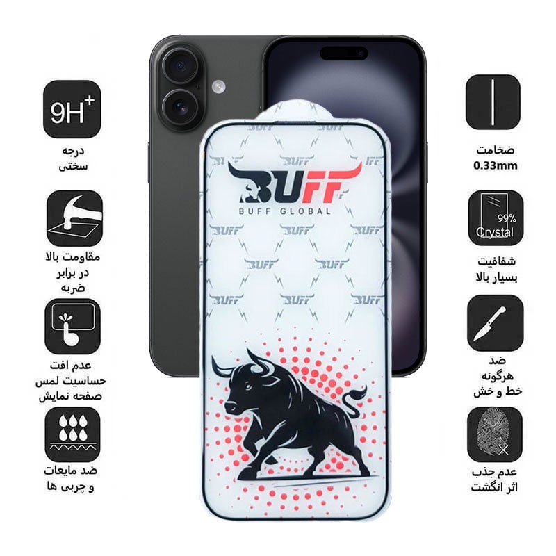 محافظ صفحه نمایش بوف مدل Black Fighter-Guarantee مناسب برای گوشی موبایل اپل iPhone 16 15 14 Pro