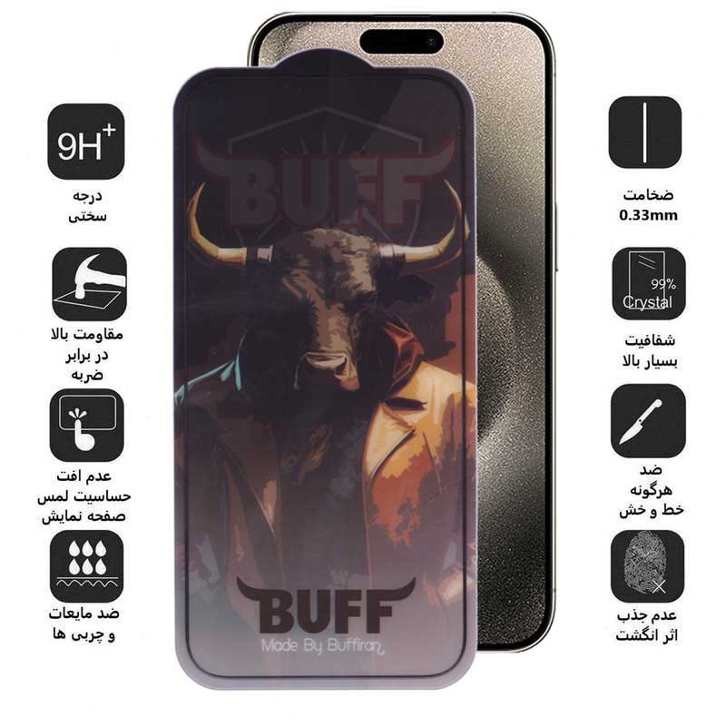 محافظ صفحه نمایش بوف مدل Crystal Pro مناسب برای گوشی موبایل اپل iPhone 15 Pro Max