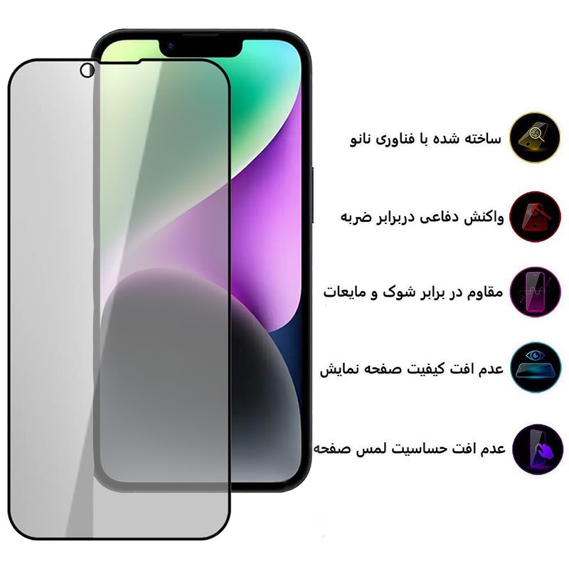 محافظ صفحه نمایش حریم شخصی بوف مدل 5D Privacy مناسب برای گوشی موبایل اپل iPhone 16e 14 13 Pro 13
