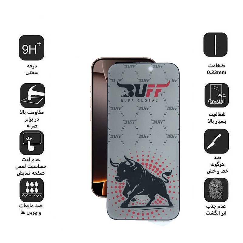 محافظ صفحه نمایش حریم شخصی بوف مدل Fighter Pri Pro مناسب برای گوشی موبایل اپل iPhone 16 Pro Max