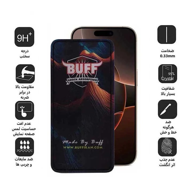 محافظ صفحه نمایش 5D بوف مدل Mountain مناسب برای گوشی موبایل اپل iPhone 15 Pro