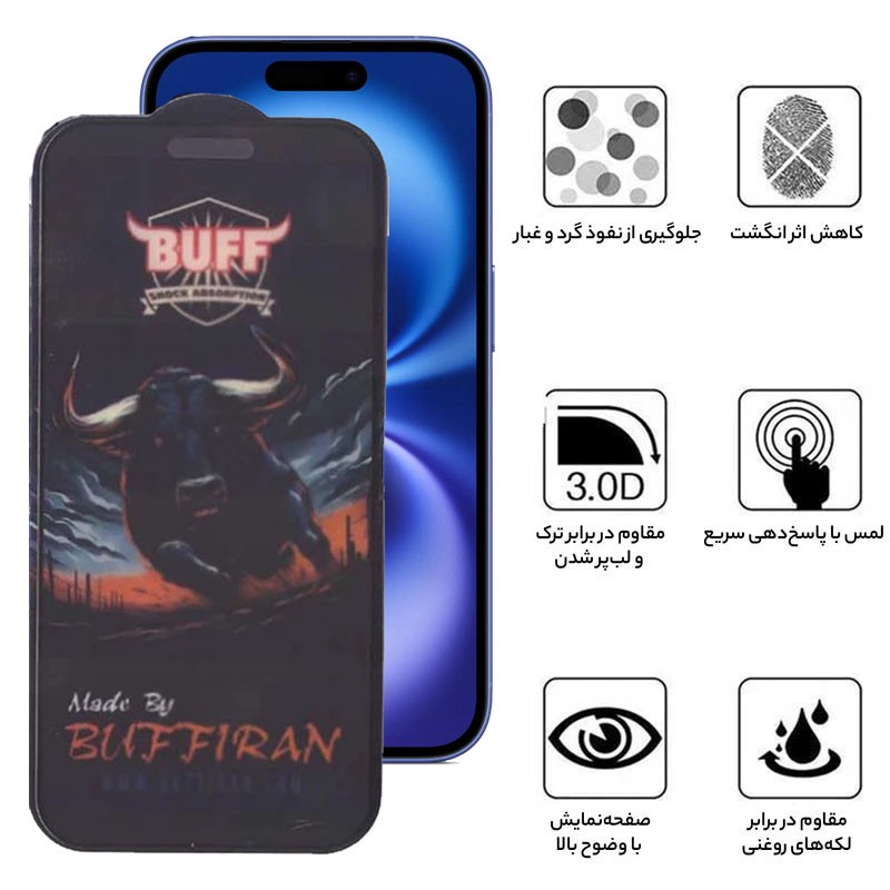 محافظ صفحه نمایش مات بوف مدل BullRun Matte Pro مناسب برای گوشی موبایل اپل iPhone 16 15