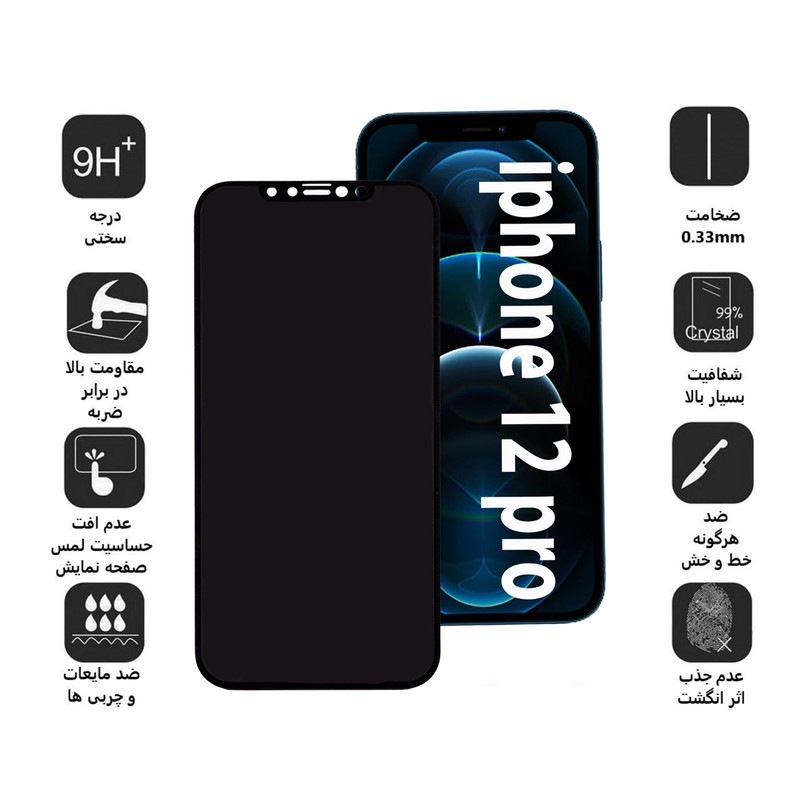 محافظ صفحه نمایش حریم شخصی بوف مدل Pr33 مناسب برای گوشی موبایل اپل Iphone 12 Pro