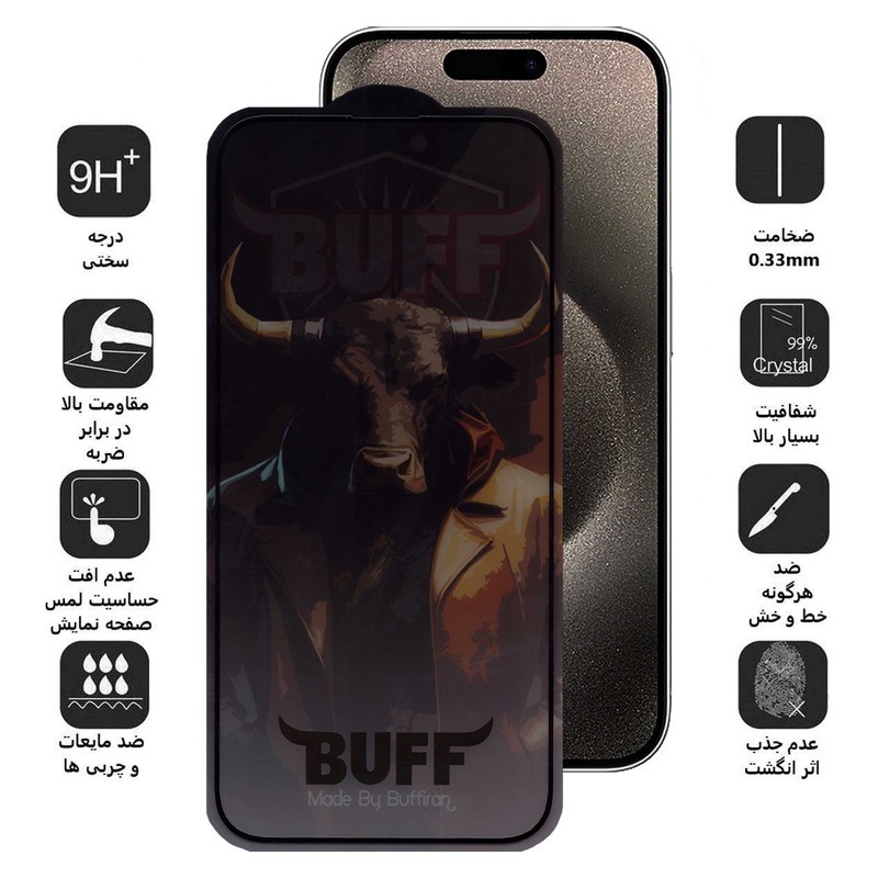 محافظ صفحه نمایش حریم شخصی بوف مدل Pro Plus مناسب برای گوشی موبایل اپل iPhone 15 Pro Max