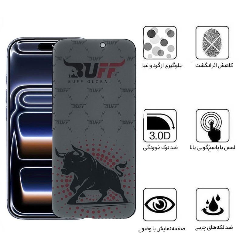 محافظ صفحه نمایش حریم شخصی بوف مدل Fighter Pri Pro-Guarantee مناسب برای گوشی موبایل اپل iPhone 17 Pro 17 16 Pro
