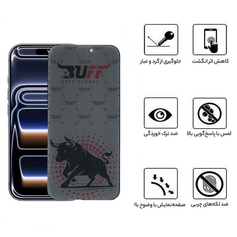 محافظ صفحه نمایش حریم شخصی بوف مدل Fighter Pri Pro-Guarantee مناسب برای گوشی موبایل اپل iPhone 17 Pro 17 16 Pro