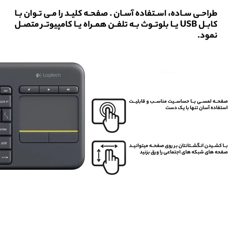 کیبورد بی سیم لاجیتک مدل K400 Plus، سوییچ ممبران، Tenkeyless