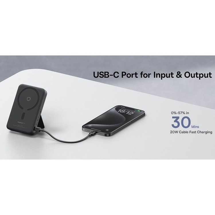 پاوربانک بی سیم 20 وات بیسوس مدل MagPro Magnetic Bracket 20w با ظرفیت 5000 میلی آمپر ساعت به همراه کابل USB-C به USB-C