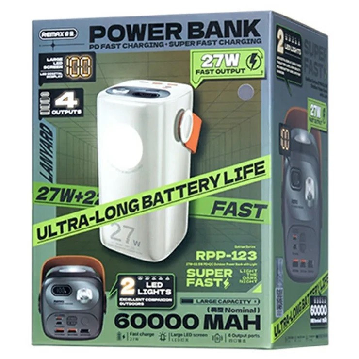 پاوربانک ریمکس مدل Fast Charge 22.5W Gutitan ظرفیت 60000 میلی آمپر ساعت