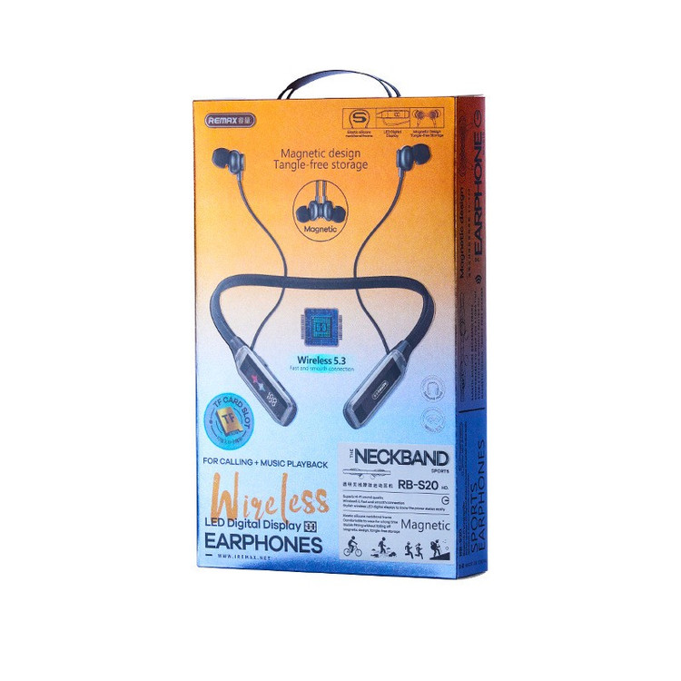 هدفون بلوتوثی گردنی ریمکس مدل RB-S20 با حذف نویز HD، درگاه شارژ USB Type-C، با قابلیت اتصال به چند دستگاه، طراحی ارگو...