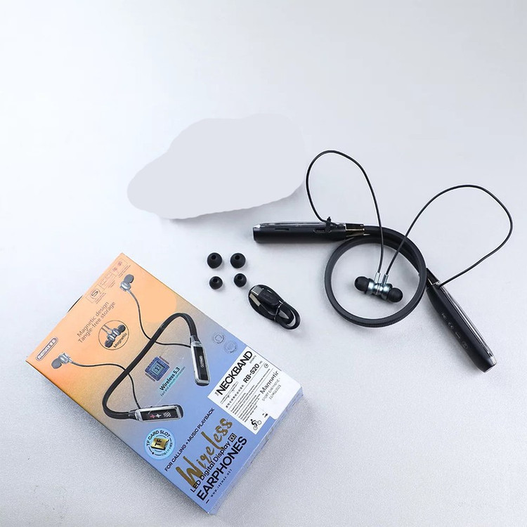 هدفون بلوتوثی گردنی ریمکس مدل RB-S20 با حذف نویز HD، درگاه شارژ USB Type-C، با قابلیت اتصال به چند دستگاه، طراحی ارگو...