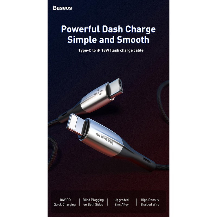 کابل تبدیل USB-C به لایتنینگ باسئوس مدل Horizontal CATLSP-01 طول 1 متر