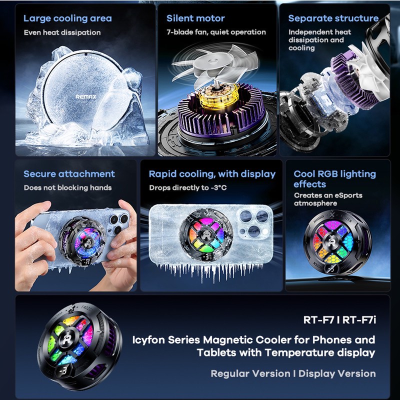 خنک کننده گوشی موبایل ریمکس مدل Magnetic Cooler With Temperature display RT-F7i