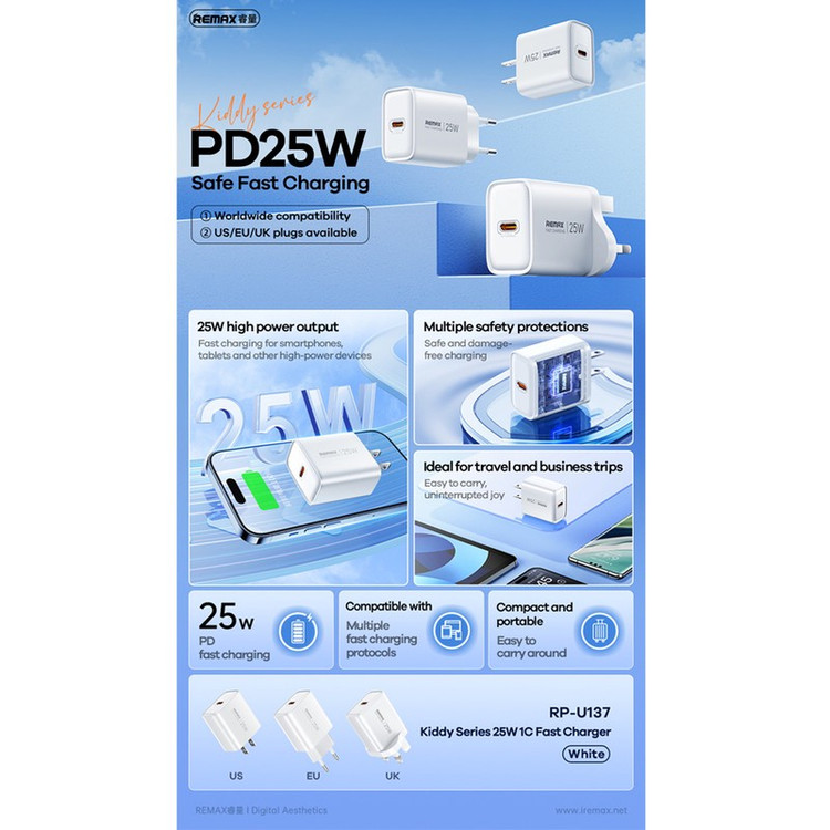 شارژر دیواری 25 وات ریمکس مدل A55 SUPERFAST