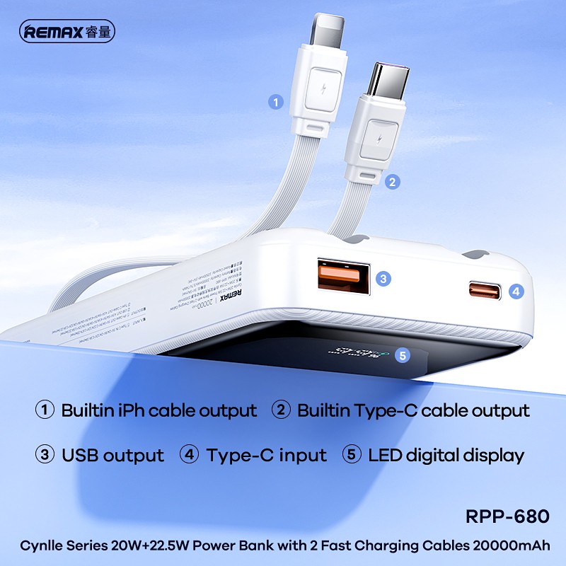 پاوربانک ریمکس مدل RPP-680 ظرفیت 20000 میلی آمپر ساعت
