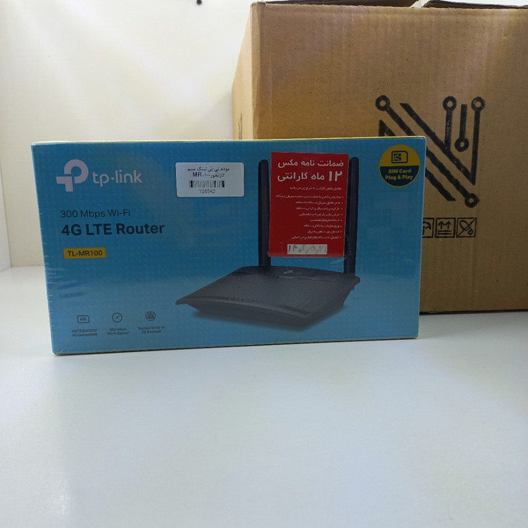 مودم روتر 4G خانگی تی پی لینک مدل TL-MR100 با پشتیبانی شبکه 4G و رابط RJ-45 LAN، منبع تغذیه برق