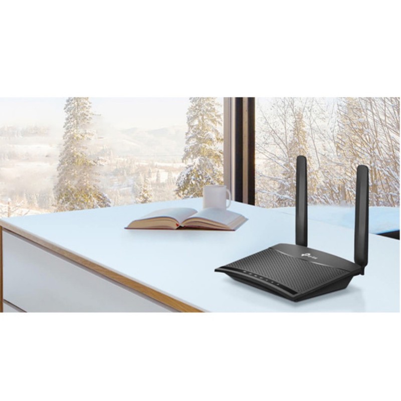 مودم روتر 4G خانگی تی پی لینک مدل TL-MR100 با پشتیبانی شبکه 4G و رابط RJ-45 LAN، منبع تغذیه برق