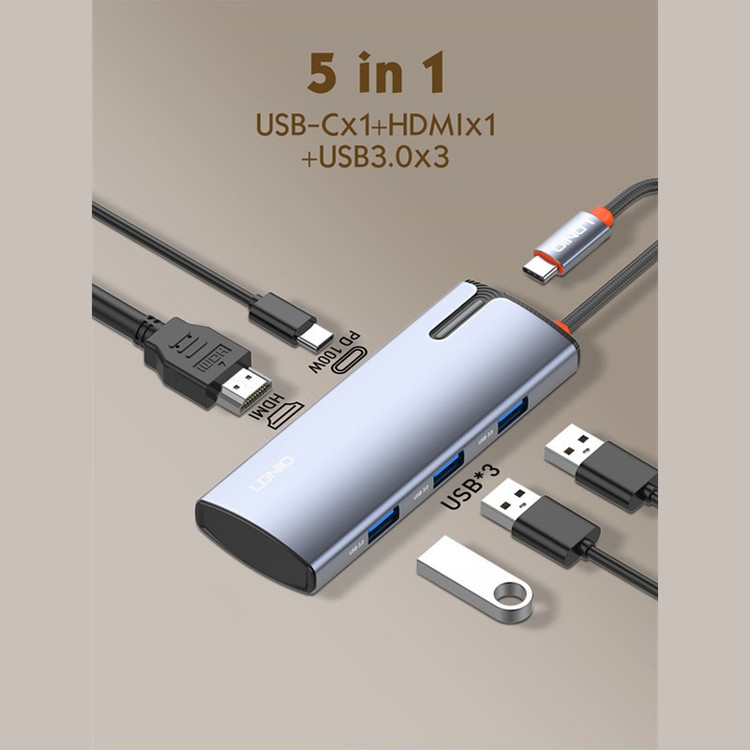 هاب 5 پورت USB-C الدینیو مدل DS-15H