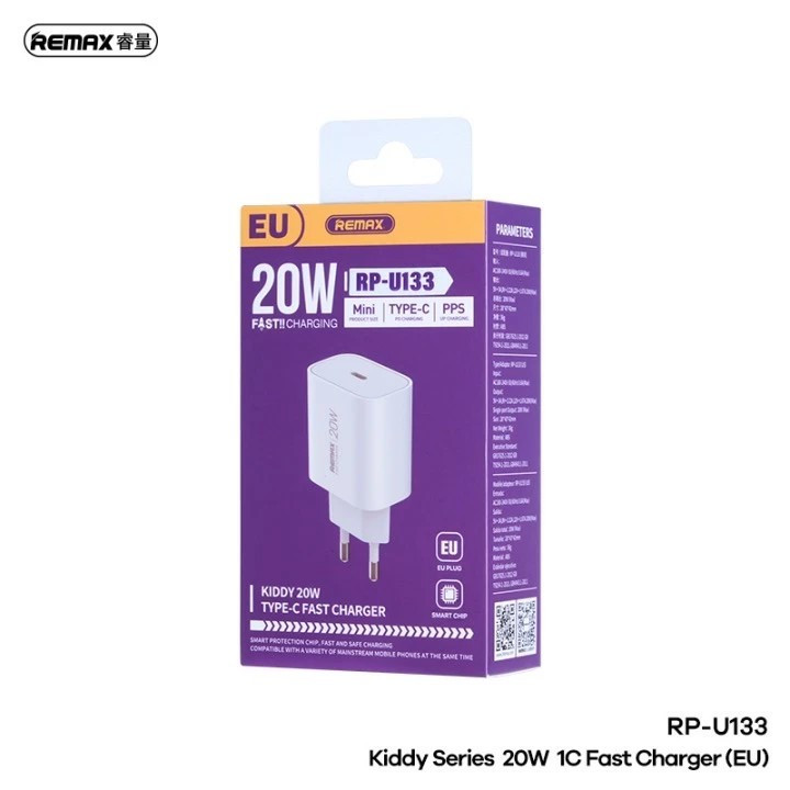 شارژر دیواری 20 وات ریمکس مدل 20W EU پورت PD به همراه کابل تبدیل USB-C