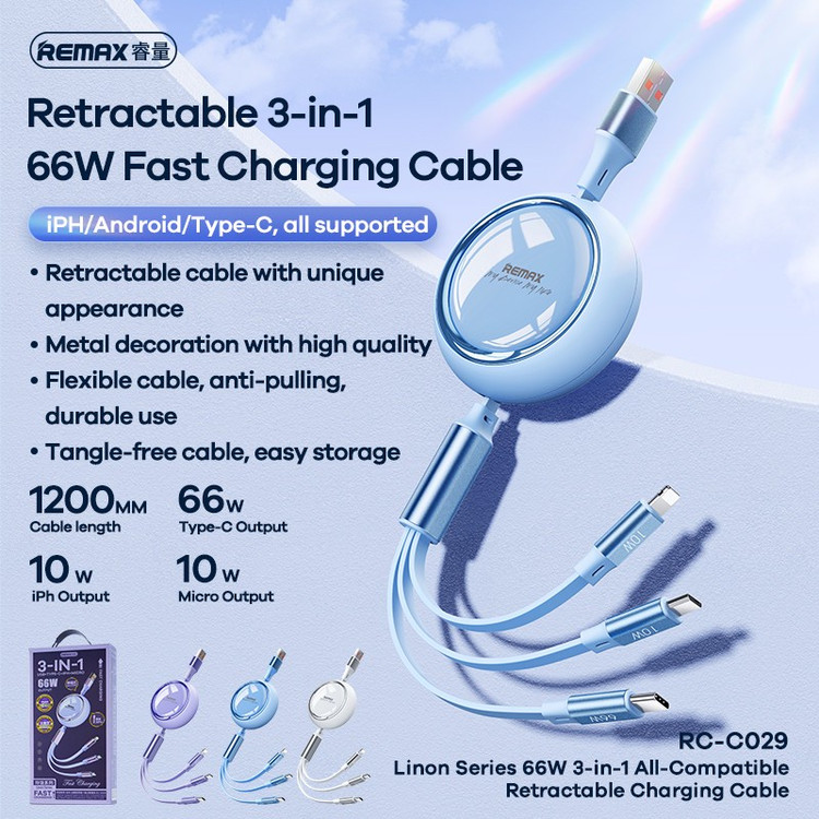 کابل تبدیل USB به USB-C لایتنینگ Micro USB ریمکس مدل RC-C029 طول 1.2 متر