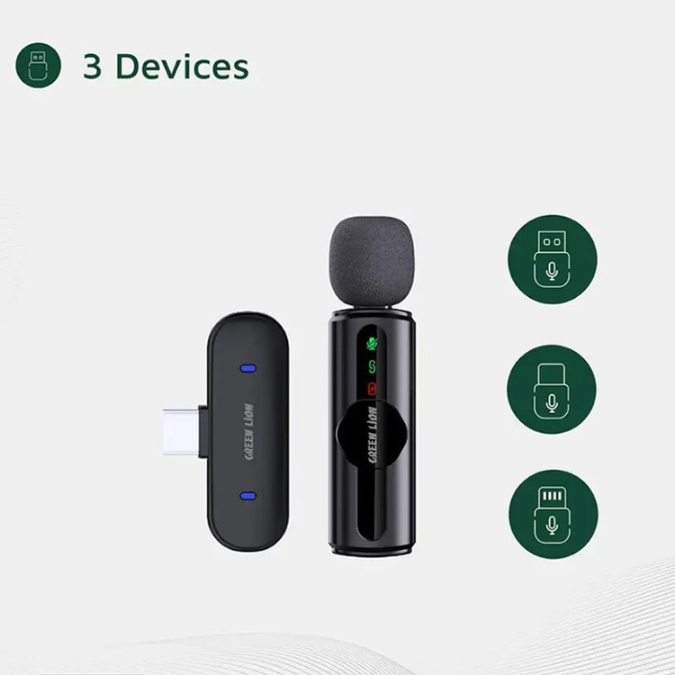 میکروفن بی سیم گرین لاین مدل GM-75X با درگاه اتصال USB-C لایتنینگ USB-A